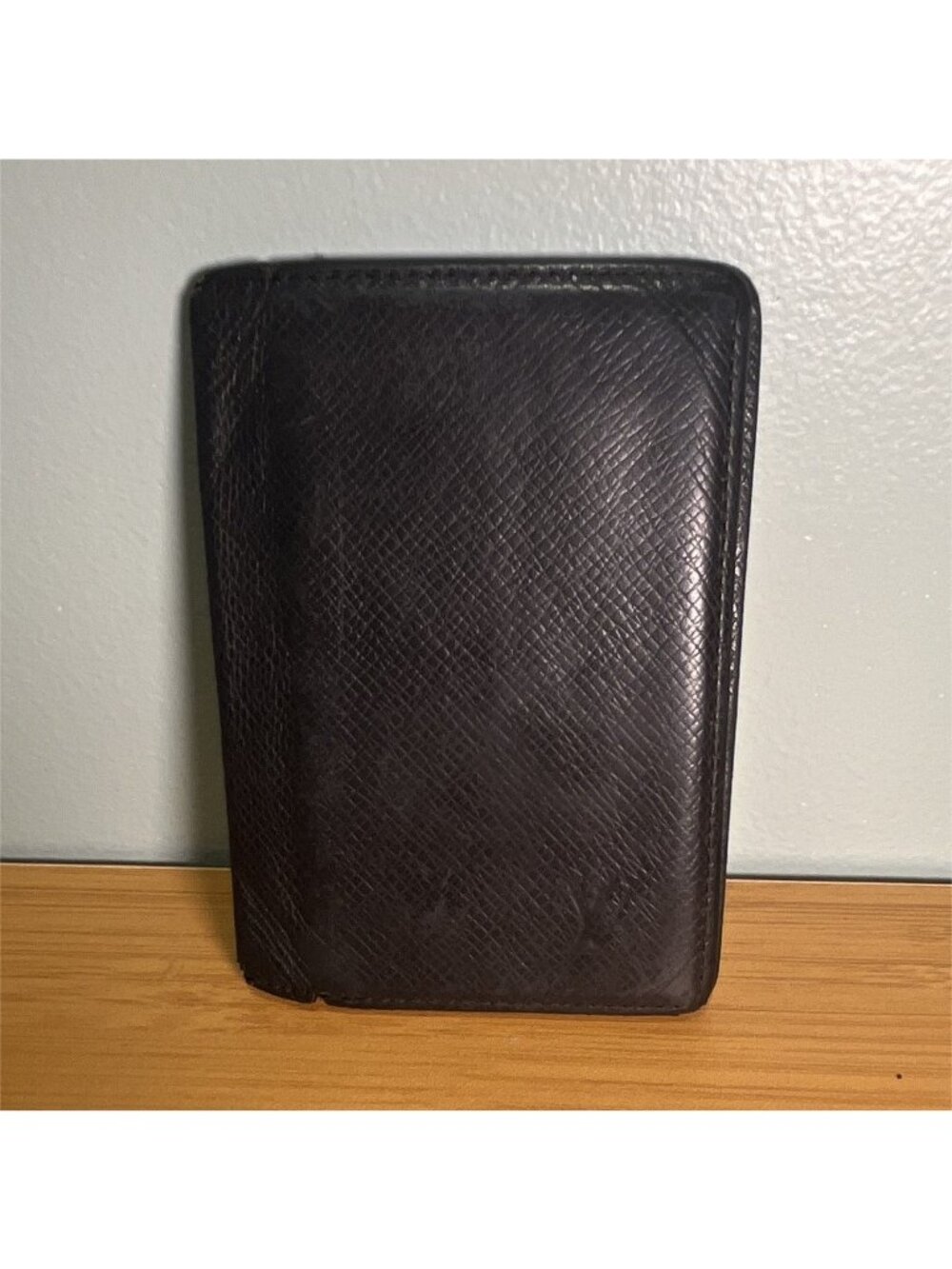 Louis Vuitton Black Men's Bifold Wallet Logo Folding Credit Card Made France